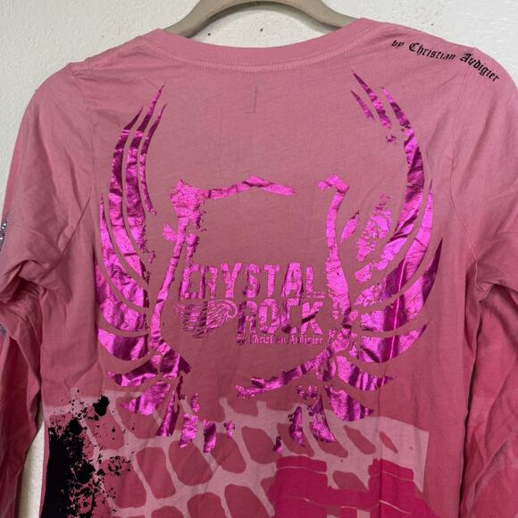 Christian Audigier Crystal Rock Y2K Shirt Women Large Rocker Girl Tee Tunic Top - Picture 10 of 13